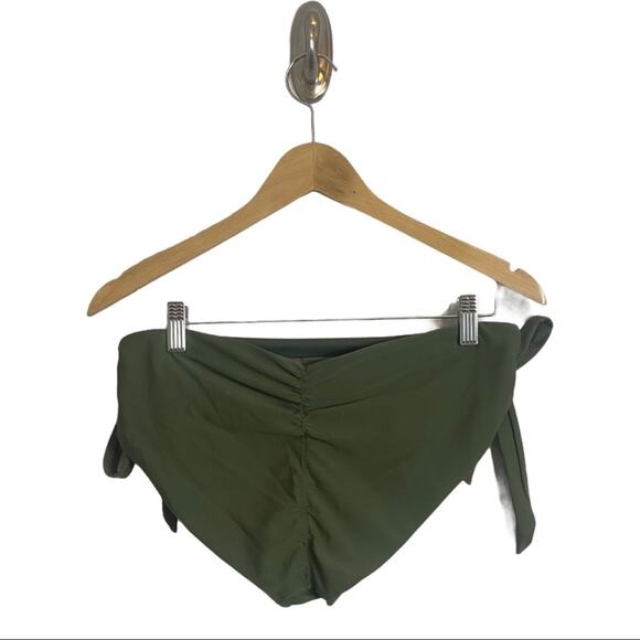 Bikini Bottom Womens L 12-14 Green Floral Embroidered Ruched Boho Side Ties - Picture 6 of 12